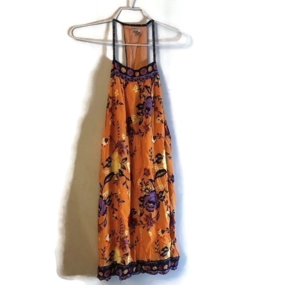 Urban Outfitters Ecote’ Gigi Orange Floral Print  Mini Dress Sz Medium